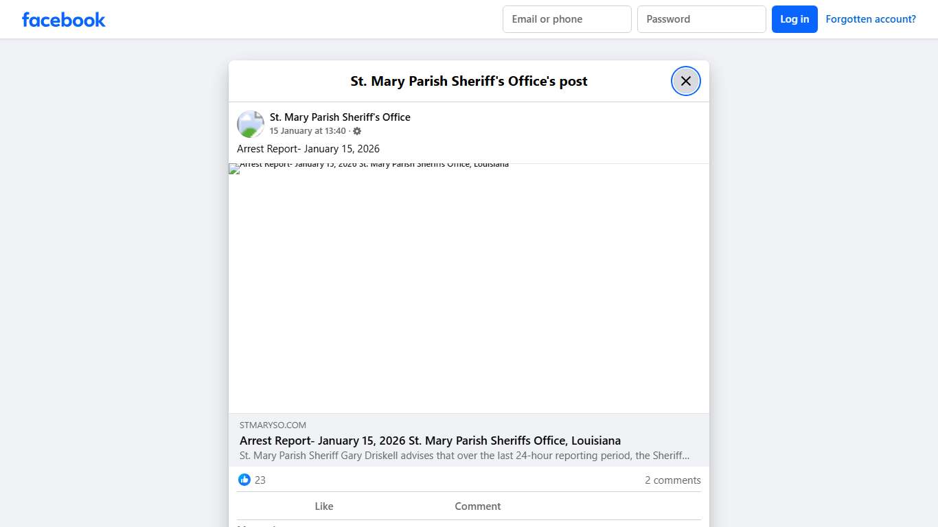 Arrest Report- January... - St. Mary Parish Sheriff's Office Facebook