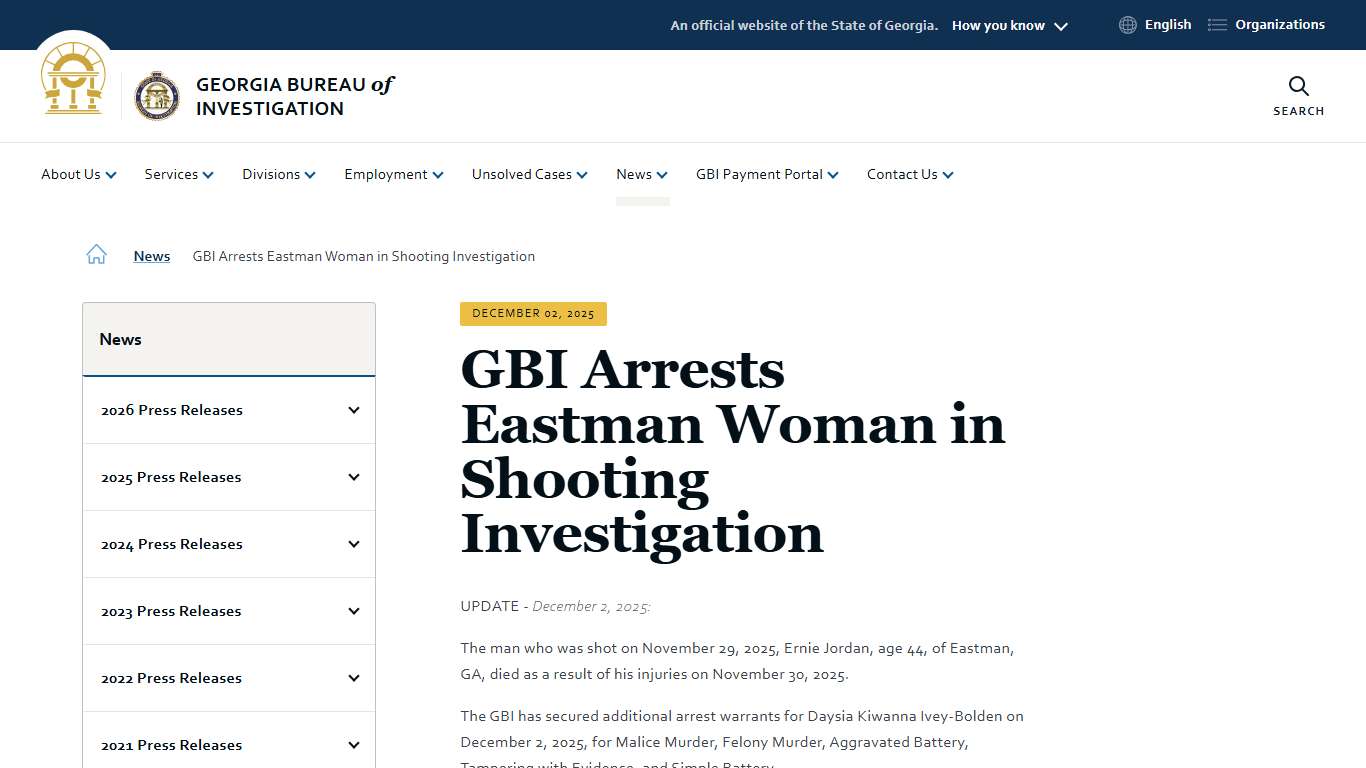 GBI Arrests Eastman Woman in Shooting Investigation Georgia Bureau of Investigation